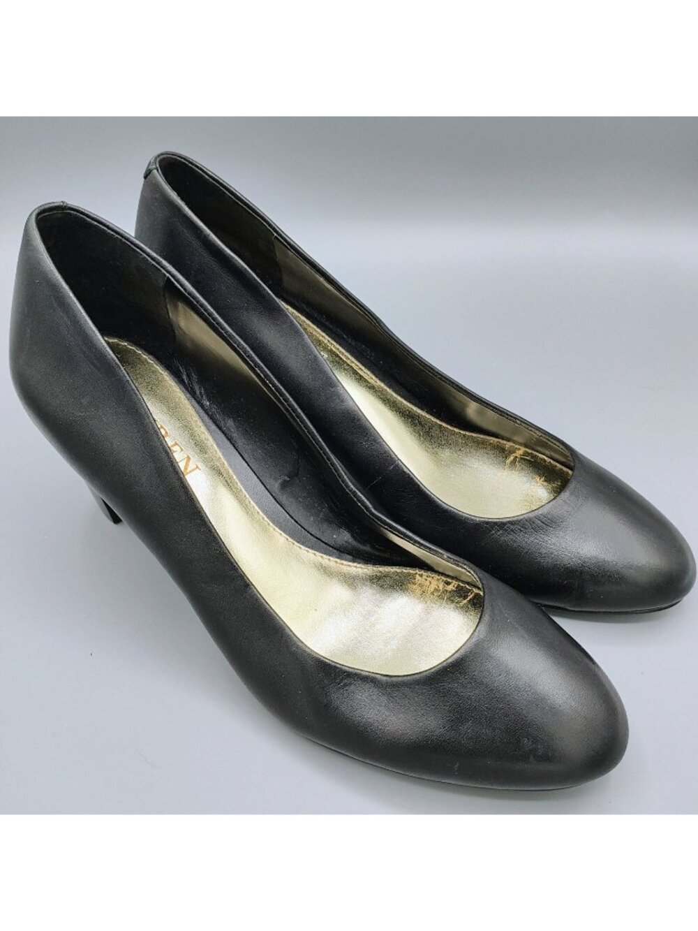 Lauren Ralph Lauren Womens Black Leather Block Heel Pumps (Size 8B)